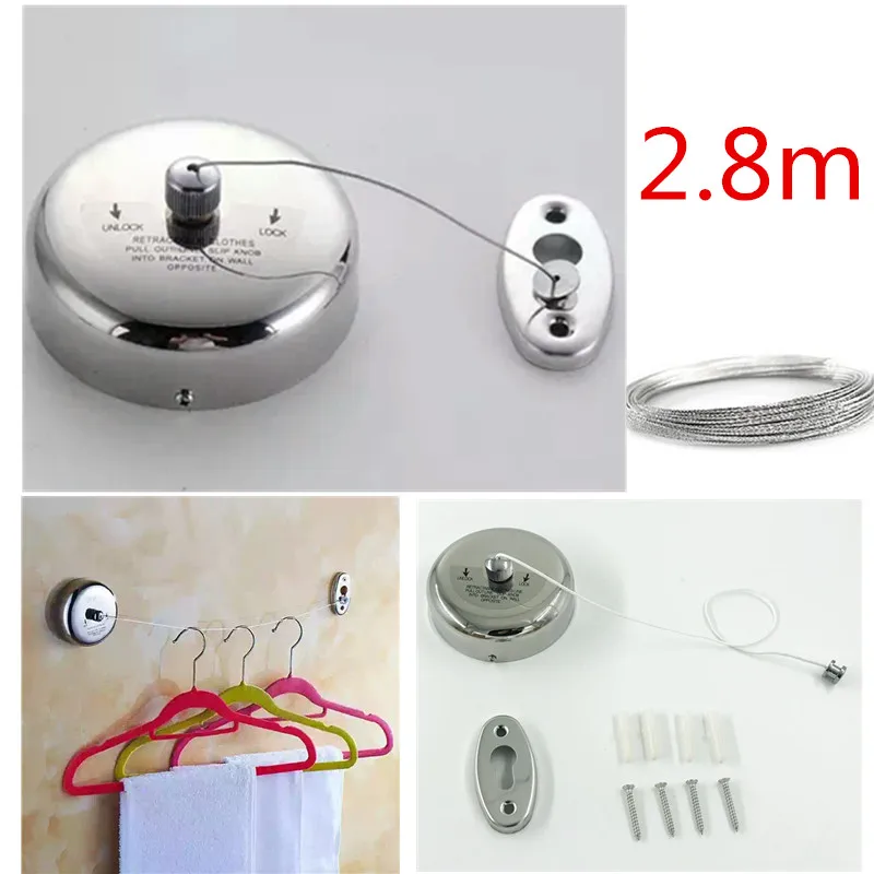 2.8 mm Stainless Steel Retractable clothesline Round Clothesline Clothes Line Hanger Racks