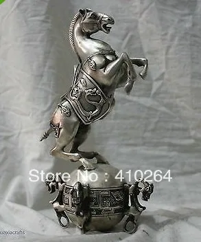

[Nice Discount ] fast Shipping Chinese Folk Culture HandMade Silver Bronze statue Long & Horses Success Statue