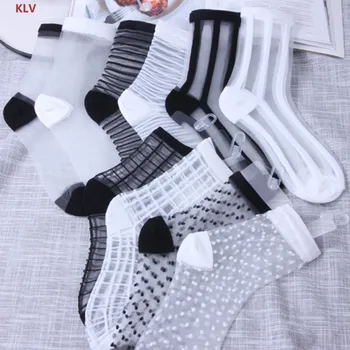 

KLV Women Mesh Ankle High Short Socks Ultrathin Transparent Elastic