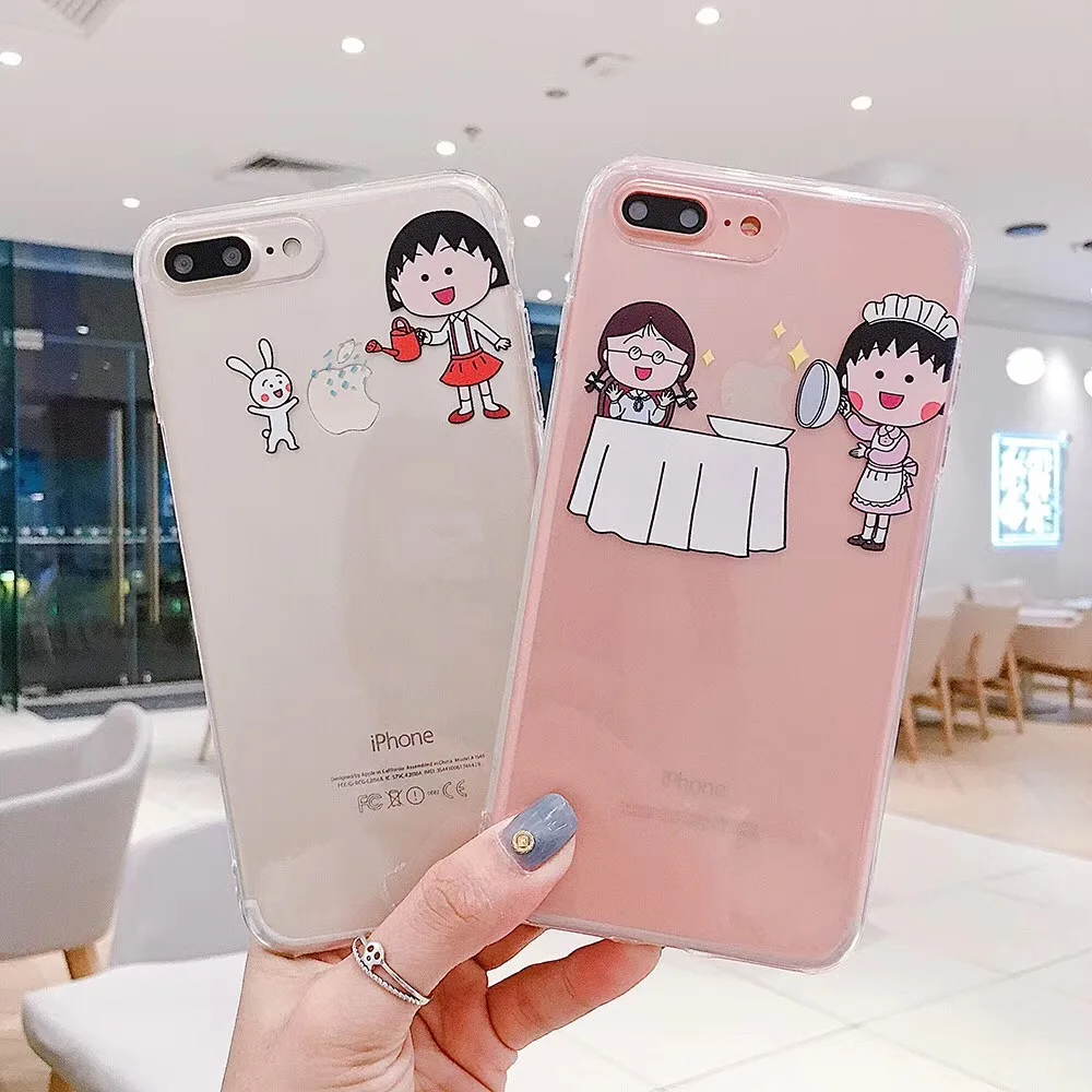 

Cute simple transparent Chi-bi Maruko phone case for iphone 6 6splus 7 8plus 10 X soft TPU phone back shell Cases Coque