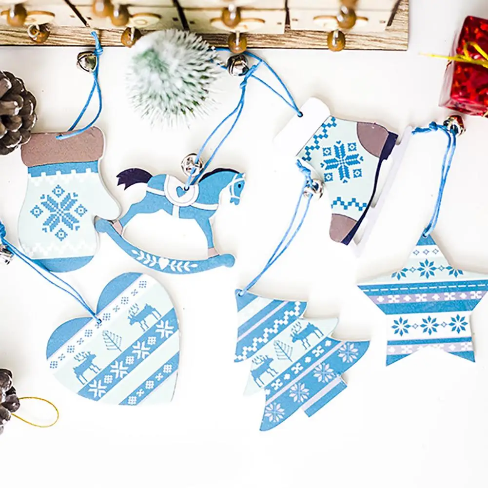 3 шт. в скандинавском стиле, Рождественский инновационный деревянный домашний декор, подвеска в виде колокольчика, Рождественская елка, синяя карточка для рисования, подвеска в виде рождественской елки