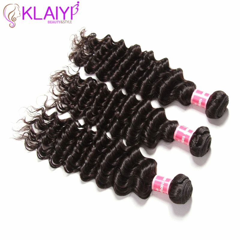 Klaiyi пучки волос глубокая волна с закрытием человеческих волос пучки с закрытием натуральный Цвет перуанские накладные волосы пучки волосы remy