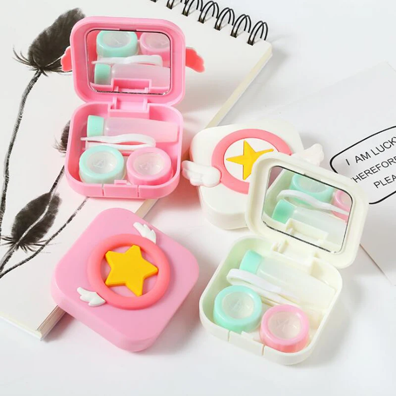 

ZXTREE Cute Girl Wings Contact Lens Case Candy Color Portable Storage Lens Boxs Mini Contact Lens Beauty Glasses Care Boxs Z442