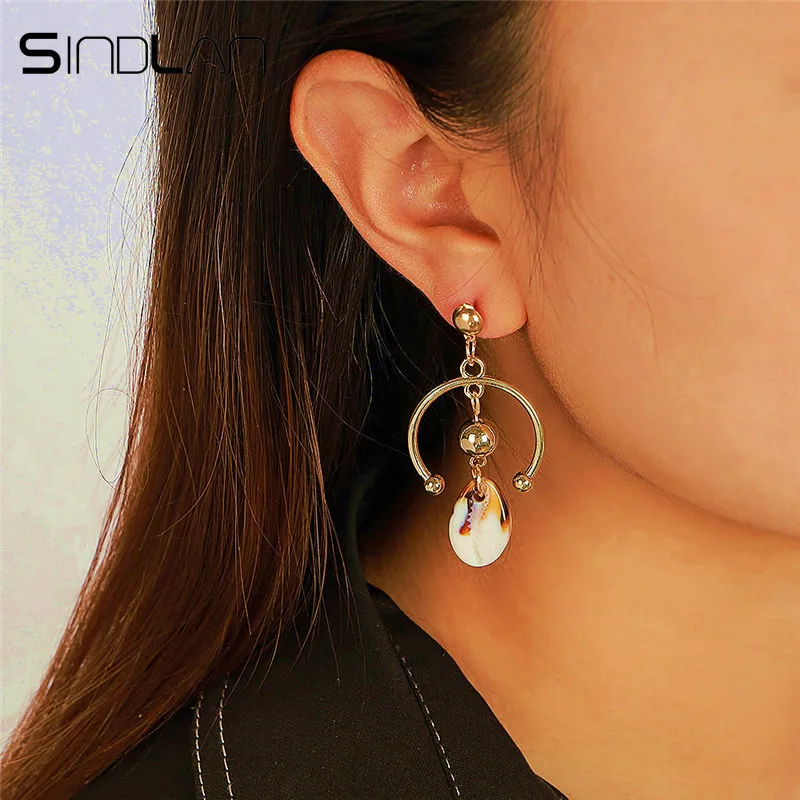 

Sindlan Simple Natural Sea Shell Dangle Earrings Set Gold Round Geometric Drop Pendant Earring for Women Ear Studs Jewelry