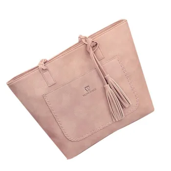 

New Fashion Women Casual Tassel Handbag Shoulder Bag with Open Pocket Solid Color Large Tote Ladies Bolsa Feminina Handbag