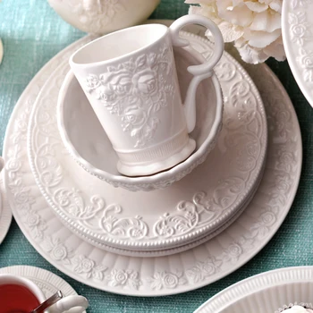 

ceramic milk mugs with handgrip Europe coffee mug rose emboss creative home 9 inch 12inch plates 5 inch white porcelain bowls