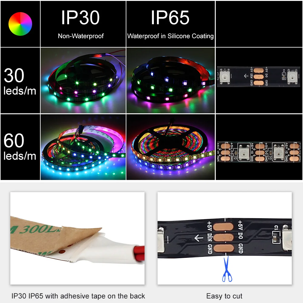 USB WS2812 Светодиодная лента 5050 RGB с Bluetooth контроллером управление приложением для ТВ
