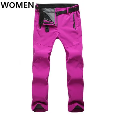 Новинка, Зимние флисовые штаны из флиса для мужчин и женщин, для улицы, водонепроницаемые, походные, лыжные, альпинистские, мужские спортивные брюки - Цвет: women Rose red