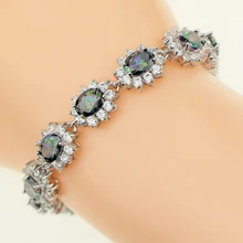 925 пробы серебряная цепь 18,5 см браслет Многоцветный Радуга камни белый циркон создан ювелирные изделия для женщин подарочная коробка