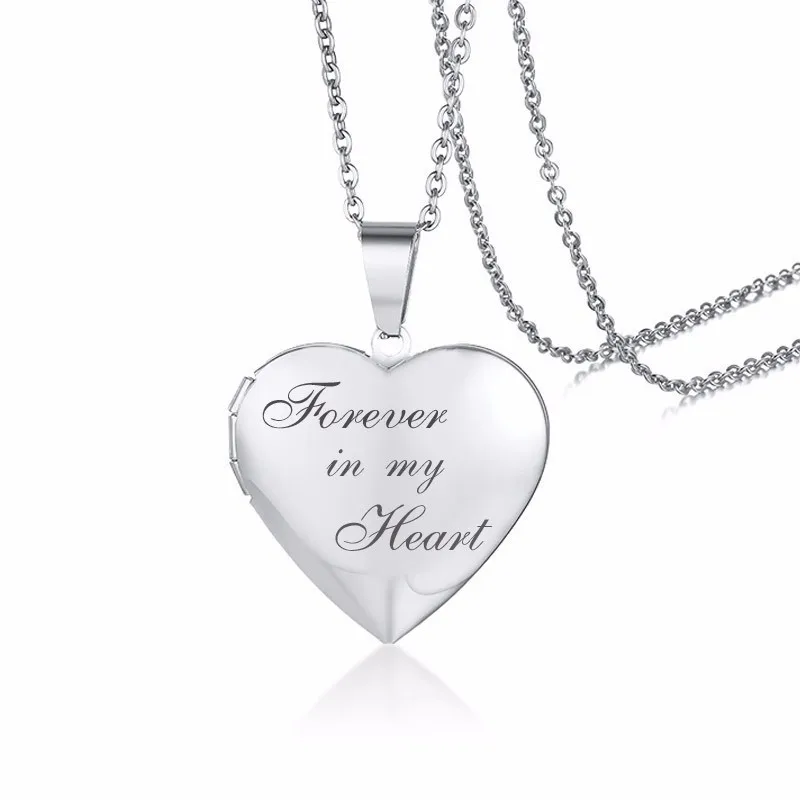 Vnox, персонализированный медальон в форме сердца, кулон для женщин и мужчин, фоторамка, ожерелья из нержавеющей стали, всегда в моем сердце, уникальный подарок на заказ - Окраска металла: Forever Silver