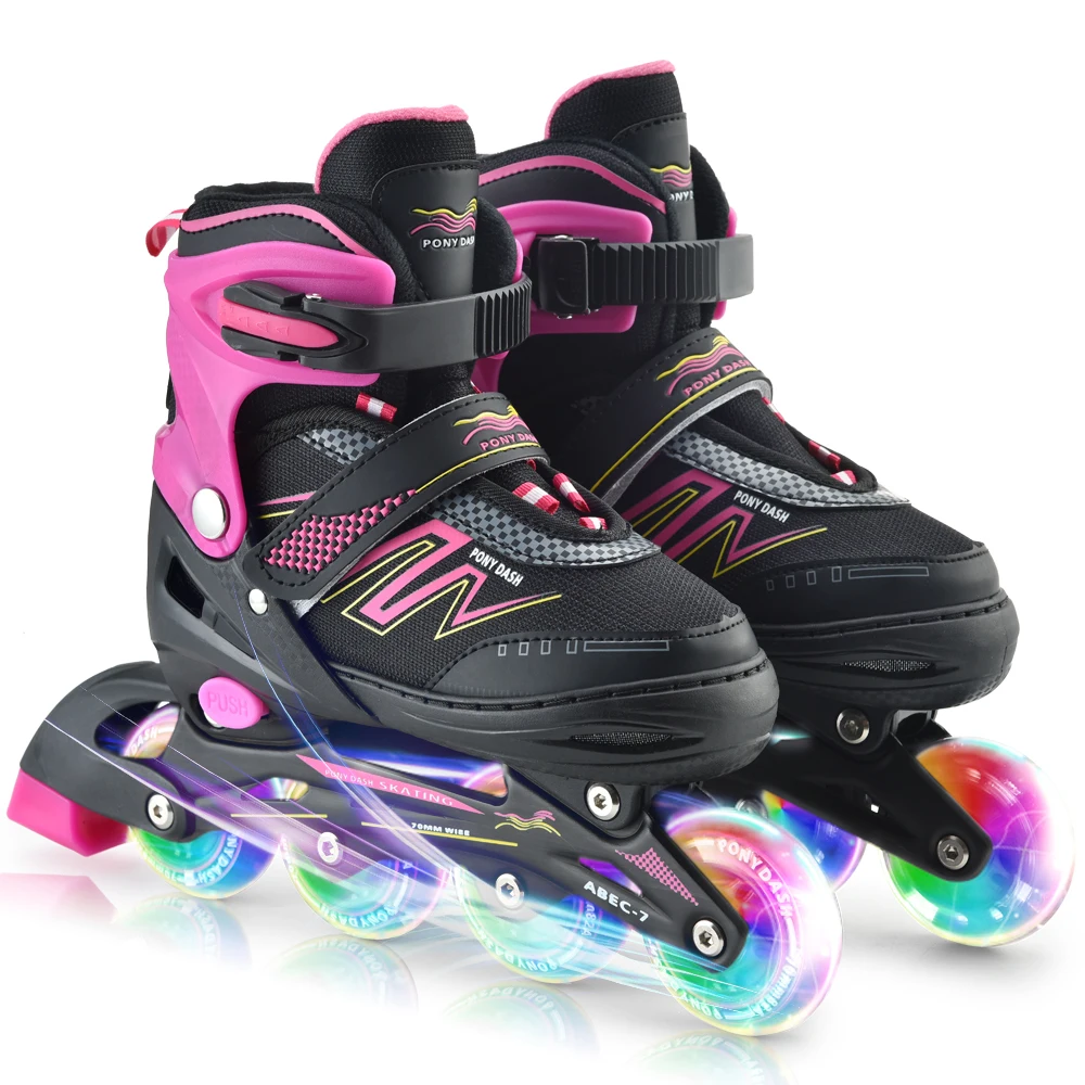 Уличные спортивные коньки роликовые лопасти встроенные регулируемые детские Tracer для детей Мальчики Девочки освещающие колеса роликовые коньки обувь