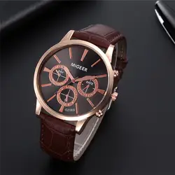 MIGEER Мужские кварцевые часы наручные ретро-дизайн Бизнес кожаный ремешок аналоговые из сплава часы Relógio Masculino A2