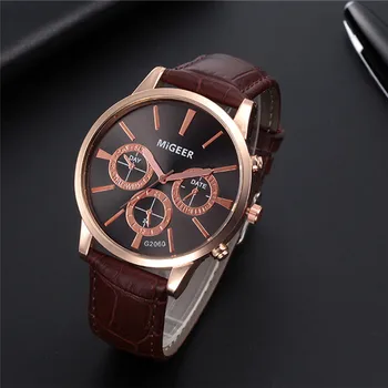 

MIGEER men Quartz watch Wrist Retro Design Business Leather Band Analog Alloy Watches Relogio Masculino A2