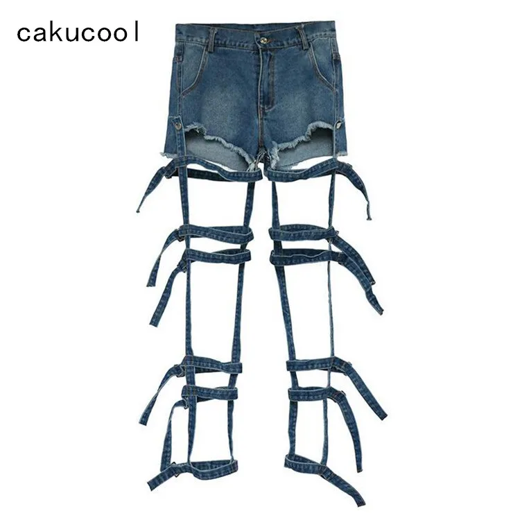 Cakucool 2018 синие джинсы асимметричные сексуальные шорты съемные кружевные