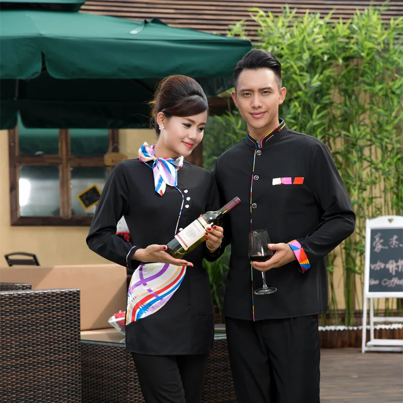 Hotel Restaurant Waiter Work Clothes Autumn Long Sleeve Work Uniform Men font b Women b font