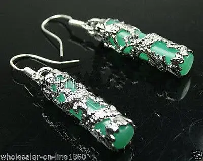 

HOT SELL - > Fashion Jewelry Imperial Inlay Natural Green Natural stone Dragon 925 Silver Earrings -Top quality free shipping