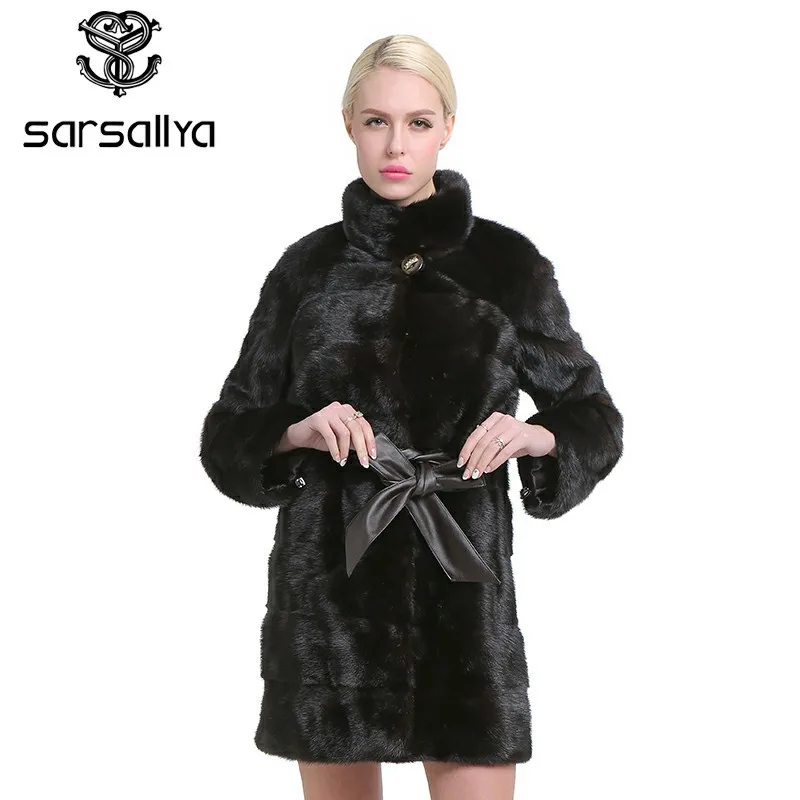 SARSALLYA Зимней моды стиль шуба, тонкий, стройный, натуральный мех пальто, обеспечение подлинного качества меха, женская норковая шуба - Цвет: Brown