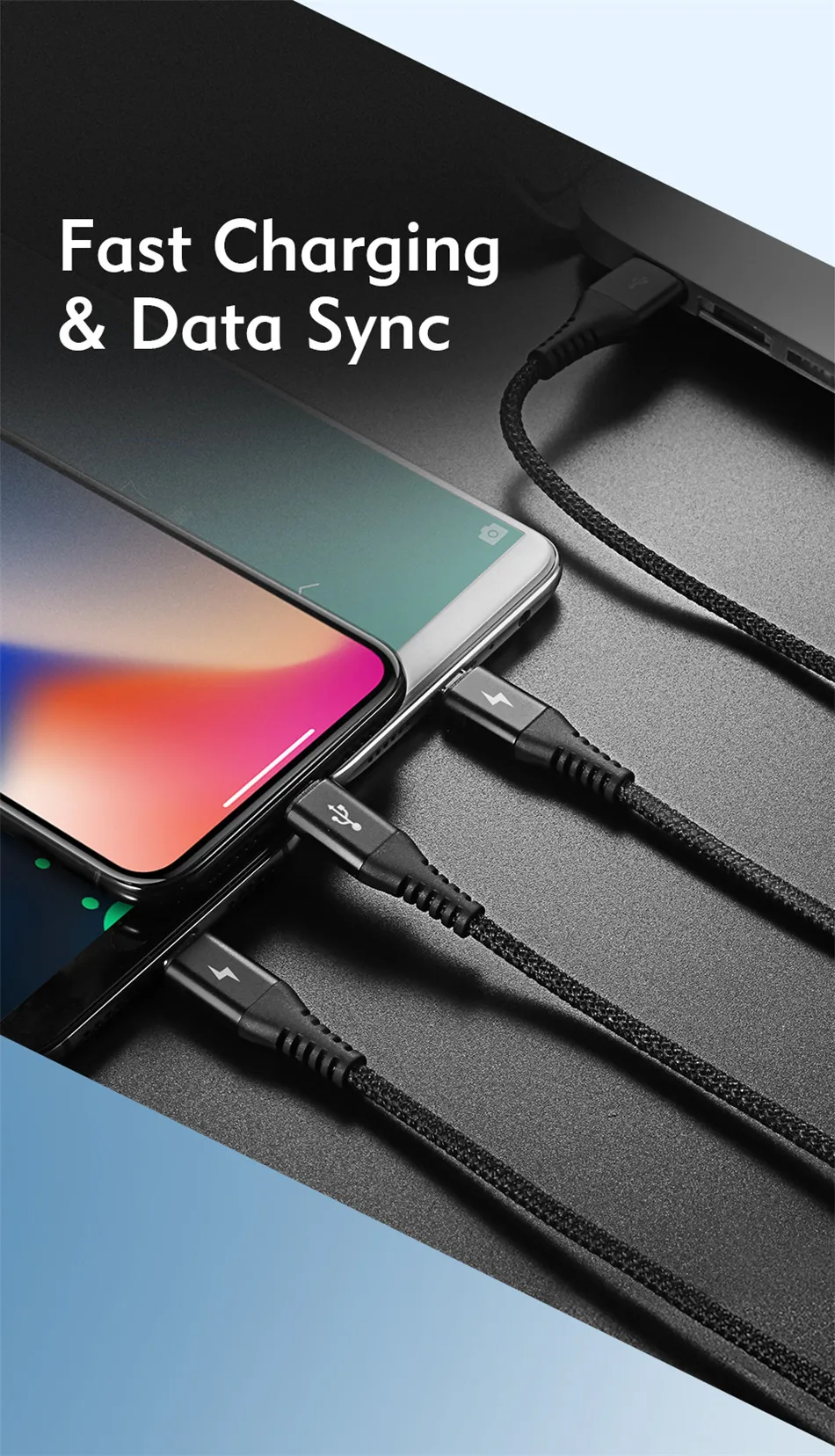 Benks Universal 3 In 1 Lighting Charger Cable For iPhone X 7 8 6 Plus Micro USB Type C For Oneplus Xiaomi 5 Phone Charging Cable (12)