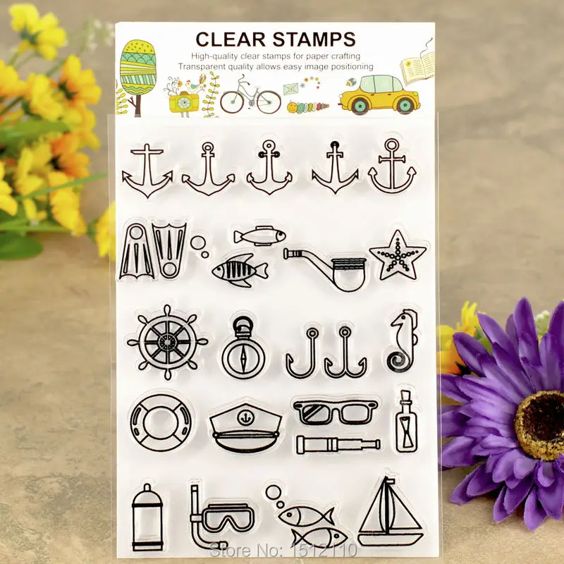 

Ocean Sailboat Anchor Fish Scrapbook DIY photo cards account rubber stamp clear stamp transparent stamp 11x16cm KW610145
