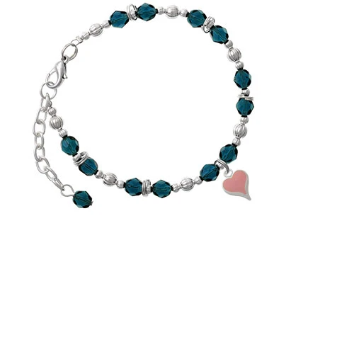 Silvertone Small Long Pink Heart Navy Blue Beaded Bracelet