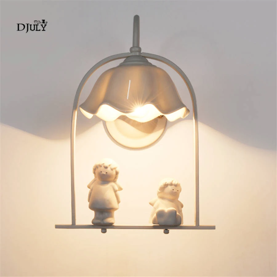 

Nordic minimalist resin angel wall lamp for living room aisle creative children bedroom lamp loft decor stair led wall light e27