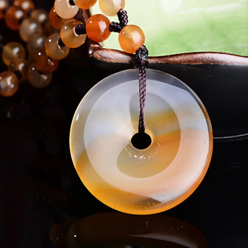 

Free shipping Natural ice chalcedony peace clasp pendant Tie-in chalcedony beads necklace Men's and women's style