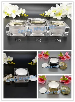 

High-grade 15g Acrylic cream Jars,square cosmetic container Eye cream/Face cream bottle,Gold Black White acrylic Cream Bottles
