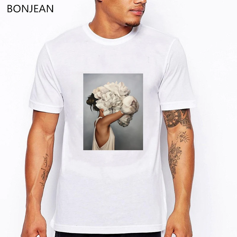 

Men t shirt Aesthetics Tshirt Anime Vaporwave T-Shirt homme flower woman printed vintage shirt white summer top male clothes