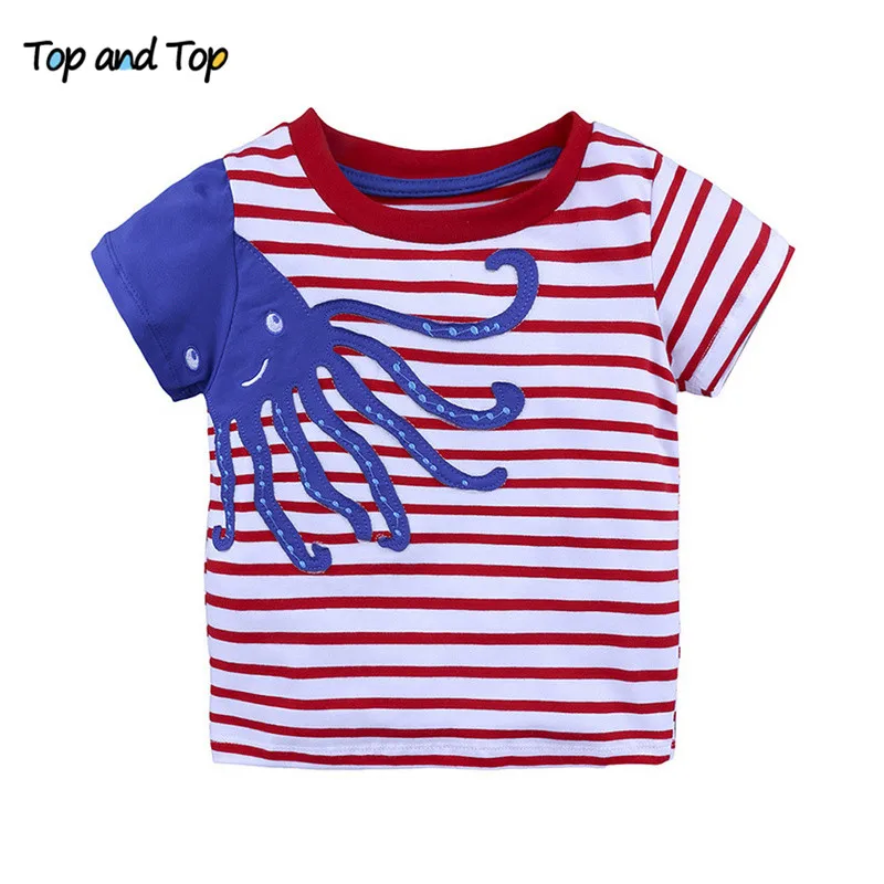 

Top and Top Brand Boys Summer Clothes Children Tshirts Cotton Tops Kids Clothing Animal Striped Pattern Baby Girls Blouse