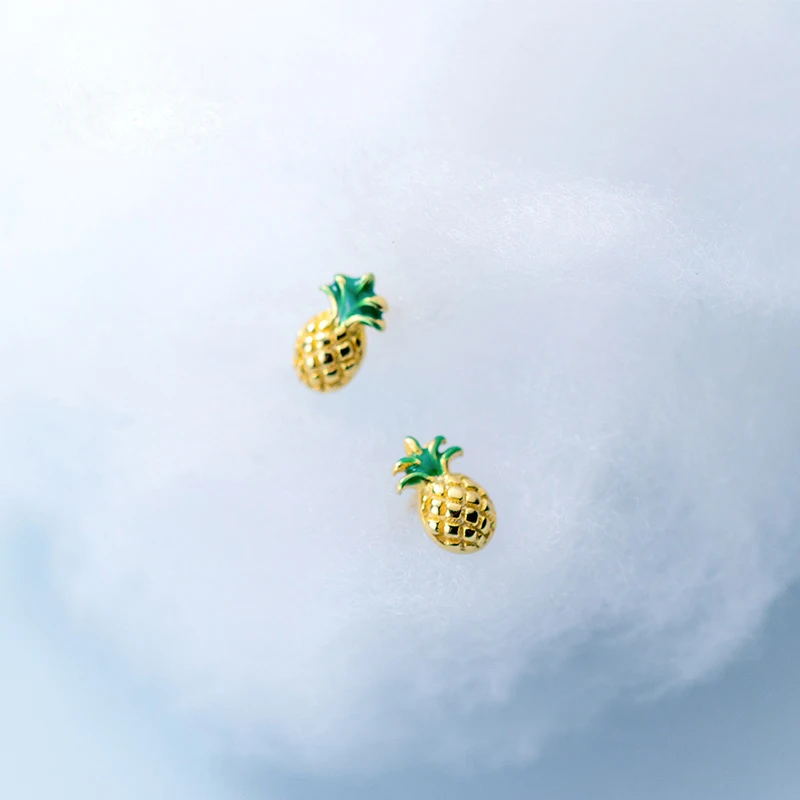 

New Style Authentic 925 Sterling Silver Gold Color Pineapple Stud Earrings for Women Lady Girls Fashion Charm Jewelry (SE346)