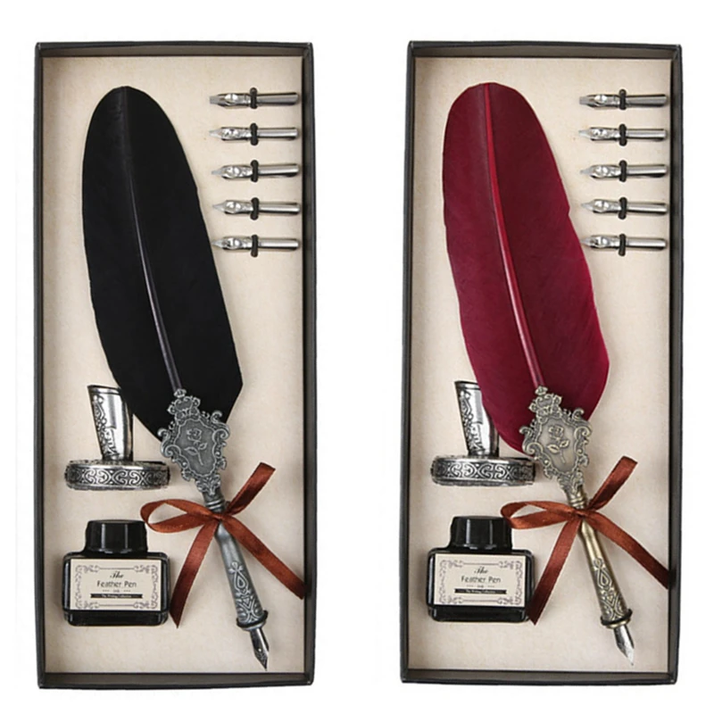 10 стильных классических антикварных перьевых ручек металлический наконечник для письма с красивой подарочной коробкой Рождественский свадебный подарок перьевая ручка