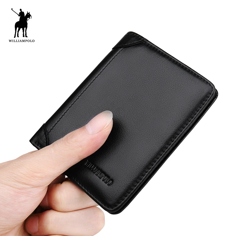 

WILLIAMPOLO Real Genuine Leather Men's Wallet Man Cowhide Purse Brand Male Credit & ID Card Wallet PL262