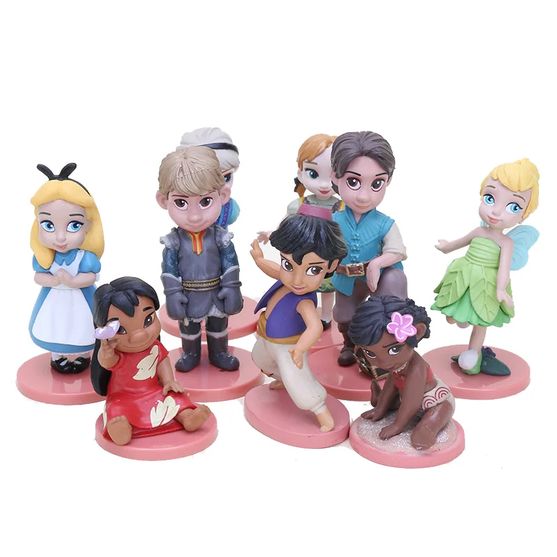 

9PCS/lot Princess Dolls Alice Tinker Bell Moana Lilo Pelekai Doll Girl Birthday Gifts for Girls