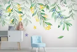 Индивидуальный заказ ручной росписью скандинавский акварельный цветы, листья ТВ диван гостиная спальня обои для рабочего стола