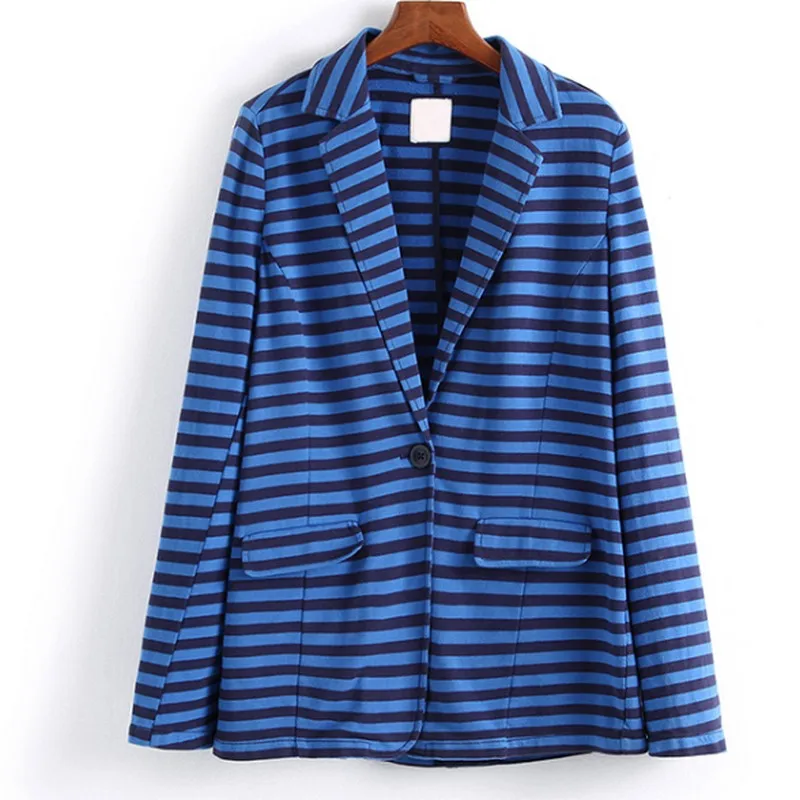 

Spring and Autumn New Striped Fashion Casual One Button Plus Size Blazer Women Classic Stripe Commuter OL Style Jacket