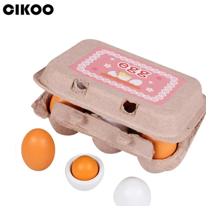 New Wooden Simulation Eggs 6 Pack Children's Play House Role Playing