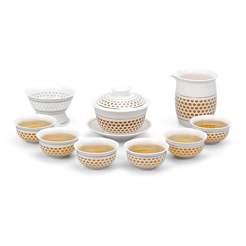 

Linglong empty tea set blue and white porcelain Kung Fu small teacup ceramic tea plate round special offer home set tea