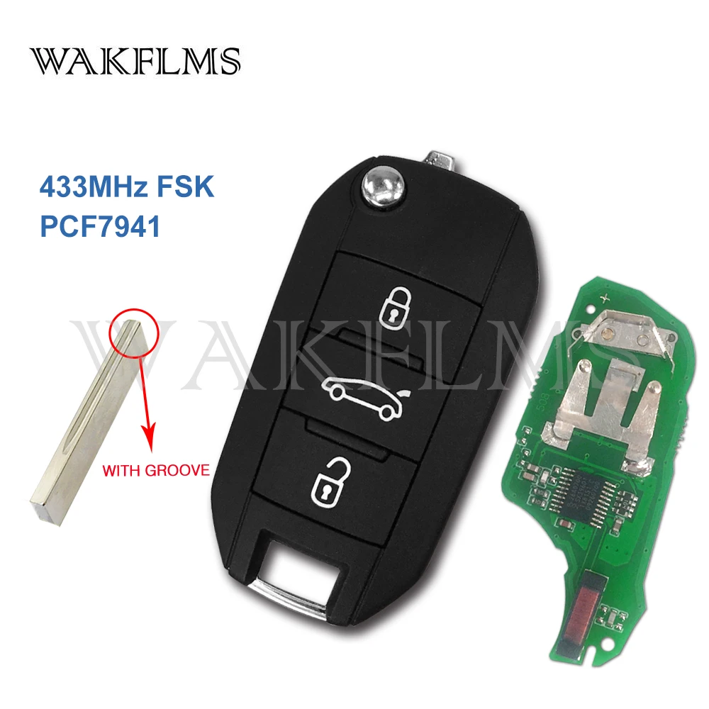 

3 Buttons 433MHz or 434MHz PCF7941 ID46 HU83 Remote Flip Key for Citroen C4 Cactus C Elysee 2014-2016 HELLA 5FA010 353-20