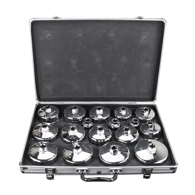 

Oil Filter Wrench Universal Auto 17 PCS Storage Case Cap Housing Cover Engine Oil System Tool Kit Fits Engines Aluminum Alloy