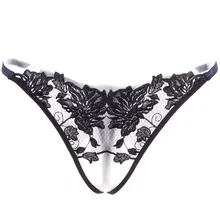 Провод трусики с узорами пикантный прозрачный кружевной Вышитые футболки женские стринги