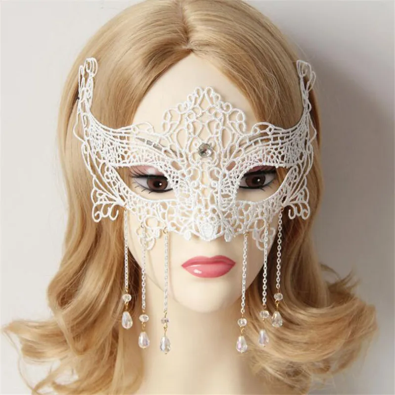 

1pcs Sexy Chrystal Fringe Venice Mask Deluxe Princess White Lace Mask Best Lover Gift Fashion Cos Party Accessories