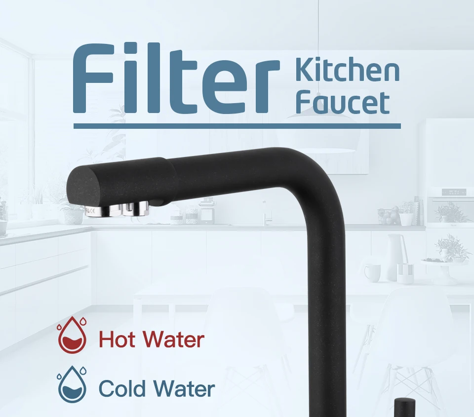 Frap New Black Kitchen Faucet Seven Letter Design 360 Degree Rotation with Water Purification Features Double Handle F4352-7