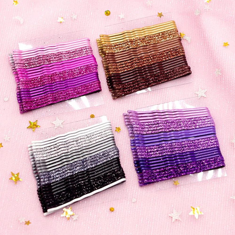 

24pcs Glitter Hair Clip Styling Accessories Wavy Hairpins Metal Barrettes Gradient Color Bobby Pins for Women Girls