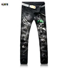 Idopy, модные мужские джинсы в стиле хип-хоп с принтом черепа, мужские черные джинсовые штаны с цветным рисунком, джинсовые брюки с пятью карманами для мужчин