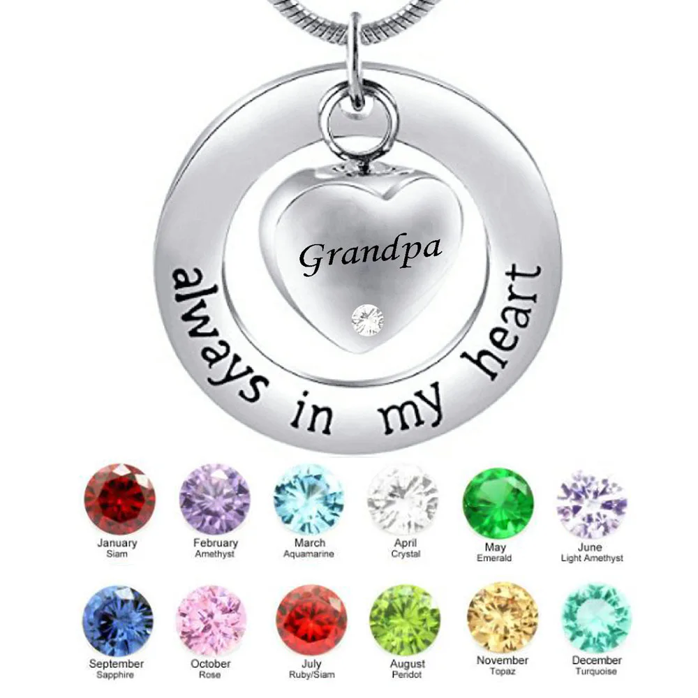 Grandpa Always in My Heart Ashes Urn Necklace Keepsake Cremation