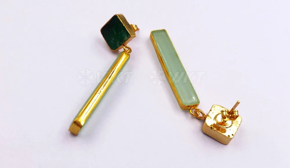 WT-E420,, серьги из натурального камня, женские зеленые длинные серьги, ювелирные изделия с квадратными шпильками, классический стиль, около 6*35 мм