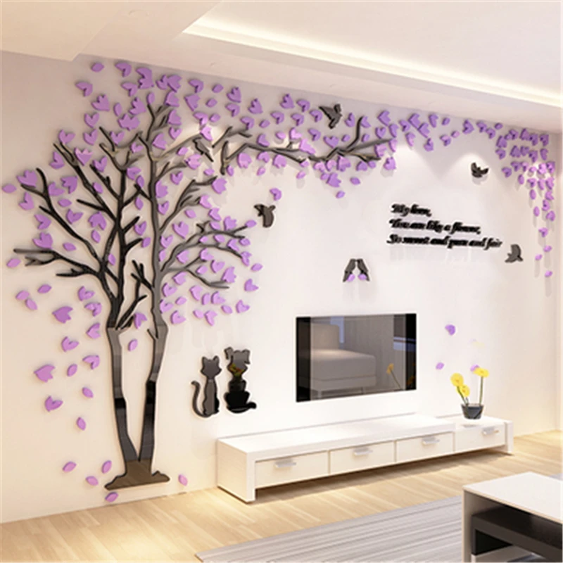 Amorus Sticker Mural Grand Autocollant D'arbre 3D TV Mur Salon