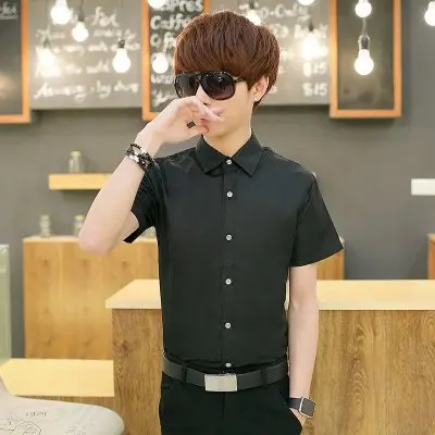 

Fashion Men's Short Shirts Solid Color Cotton Tops Single Breasted Simple Business Formal