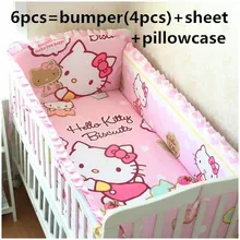 Промо-акция! 6 шт., мультяшный Комплект постельного белья хорошего качества для девочек, детская кроватка, бамперы для кроватки, включает(бамперы+ простыня+ наволочка
