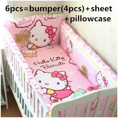 

Promotion! 6pcs Cartoon Good Quality Baby Bedding Set for Girls Crib,Cot Bumpers ,include (bumpers+sheet+pillow cover)